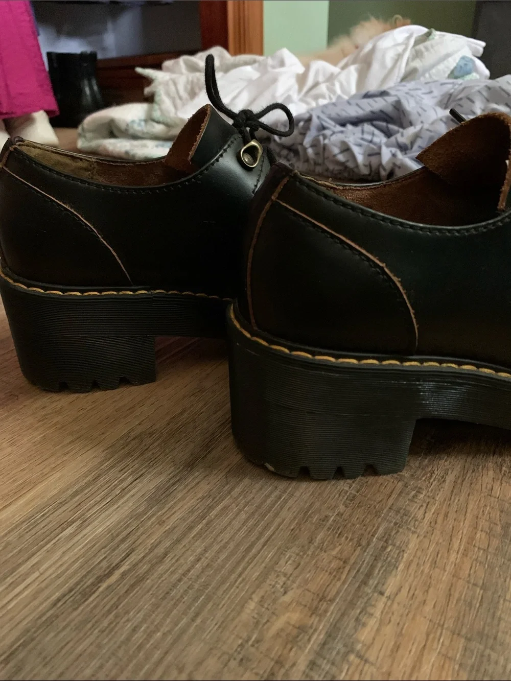 Dr. Martens Black Leather Platform Lace-Up Oxfords